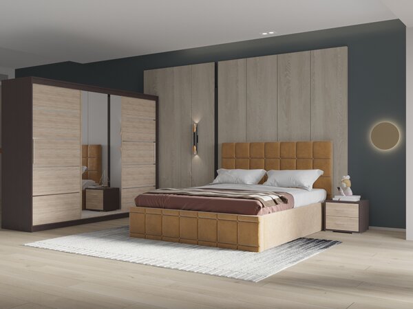 Set dormitor Royal 250, Bej cu Dulap Wenge/Sonoma
