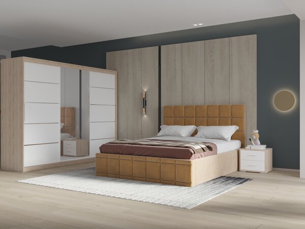 Set dormitor Royal 250, Bej cu Dulap Sonoma/Alb