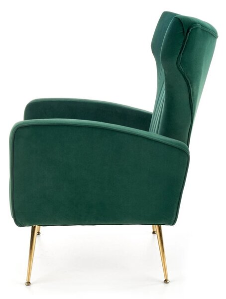 Fotoliu tapitat catifea, picioare metalice, 71x81x96 cm, Verde