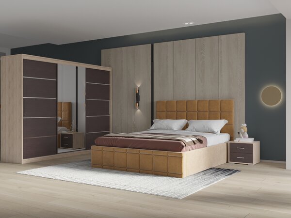 Set dormitor Royal 250, Bej cu Dulap Sonoma/Wenge