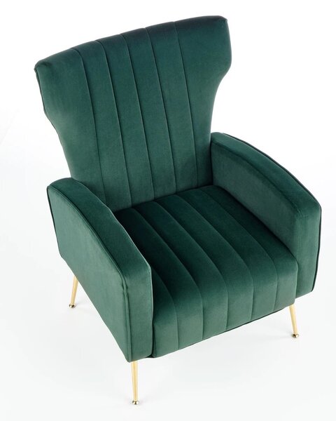 Fotoliu tapitat catifea, picioare metalice, 71x81x96 cm, Verde
