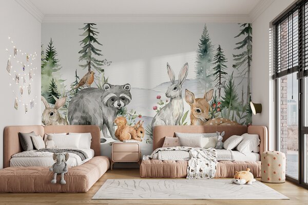 Fototapet Un grup de animale într-o pădure, Fototapet animale, Fototapet populare, w00704 - Tapeko.ro