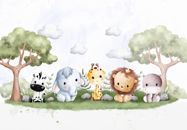 Fototapet Un grup de animale așezate pe iarbă, Fototapet cer, Fototapet populare, w00705 - Tapeko.ro