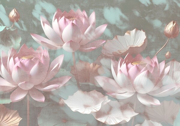 Fototapet Floare de lotus pastel în mijlocul frunzelor, Populare fototapet, Populare fototapet, w00710 - Muralas.ro