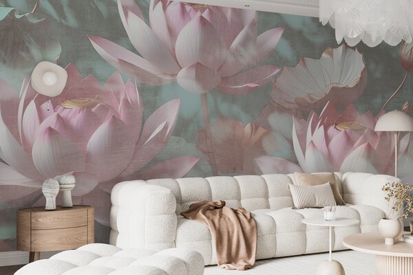Fototapet Floare de lotus pastel în mijlocul frunzelor, Populare fototapet, Populare fototapet, w00710 - Muralas.ro
