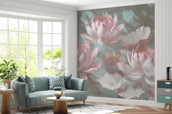 Fototapet Floare de lotus pastel în mijlocul frunzelor, Populare fototapet, Populare fototapet, w00710 - Muralas.ro