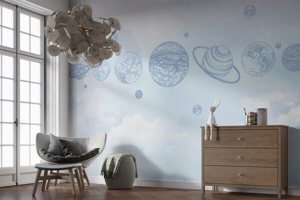 Tapet Planete plutitoare pe un cer înnorat, pastelat și eteric, Fototapet Spaţiu, w00738 : Uwalls.ro