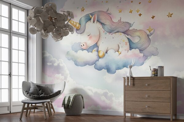 Fototapet Un unicorn care doarme pe nori, Fototapet unicorni, Fototapet populare, w00799 - Tapeko.ro