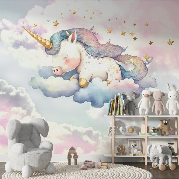 Fototapet Un unicorn care doarme pe nori, Fototapet unicorni, Fototapet populare, w00799 - Tapeko.ro