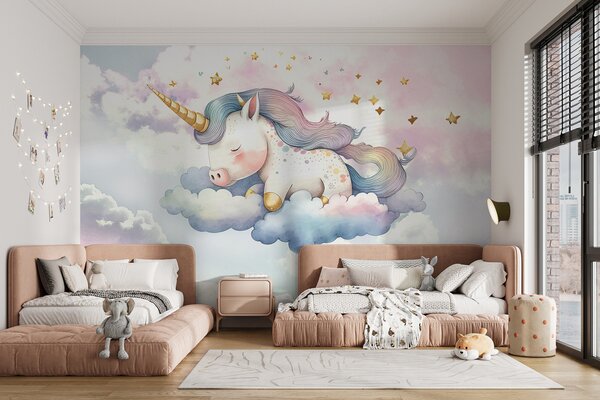 Fototapet Un unicorn care doarme pe nori, Fototapet unicorni, Fototapet populare, w00799 - Tapeko.ro