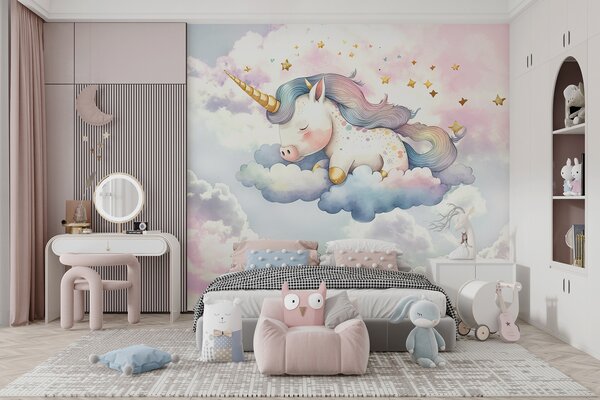 Fototapet Un unicorn care doarme pe nori, Fototapet unicorni, Fototapet populare, w00799 - Tapeko.ro
