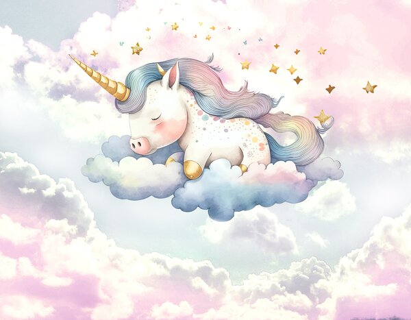 Fototapet Un unicorn care doarme pe nori, Fototapet unicorni, Fototapet populare, w00799 - Tapeko.ro