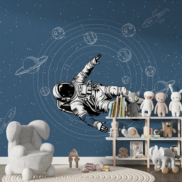 Tapet Astronaut și planete pe fundal albastru, Fototapet Spaţiu, w00712v3 : Uwalls.ro