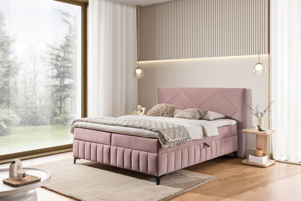 Pat boxspring Wasil 180x200 cu spațiu de depozitare - catifea roz hidrofobă Element 18