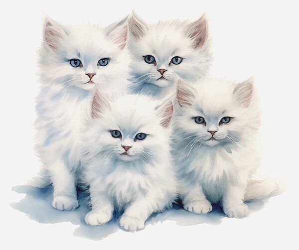 Fototapet Un grup de pisoi albi, Fototapet animale, Fototapet populare, w00886 - Tapeko.ro