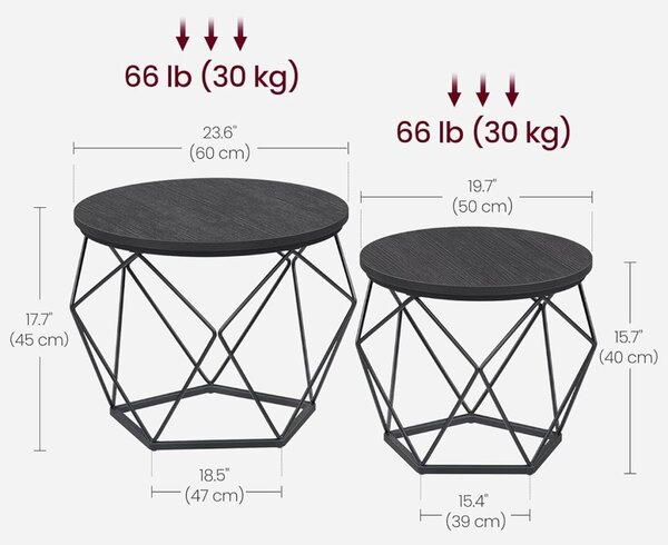Set 2 masute de cafea Vasagle Gri inchis 60x60x45 cm