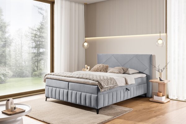 Pat boxspring Wasil 180x200 cu spațiu de depozitare - catifea cenușie hidrofobă Element 24
