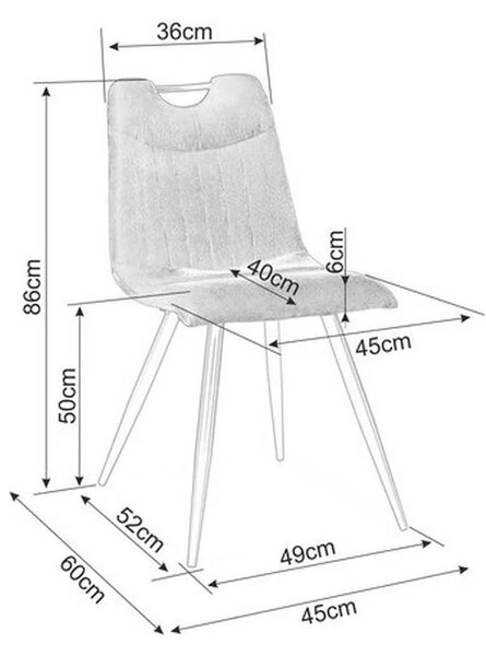Scaun ORFE, gri/negru, stofa raiata/metal, 45x40x86 cm