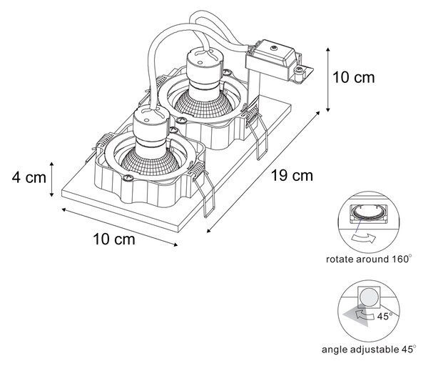 Spot modern încastrat bej GU10 50mm pivotant și inclinabil 2 lumini - Qure