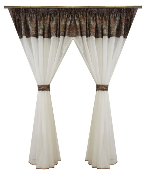 Perdea Velaria voal ivoire si tafta maro, 410x160 cm