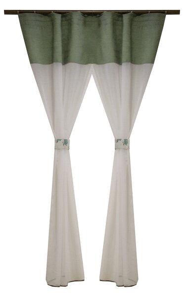 Perdea Velaria in alb cu banda verde, 145x150 cm