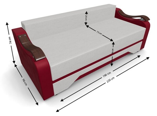 Canapea Extensibila Sally Mini, Bej deschis/Rosu