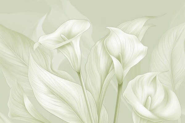 Fototapet Frunziș elegant, în nuanțe delicate de verde, Fototapet flori, Fototapet populare, w01195v3 - Tapeko.ro