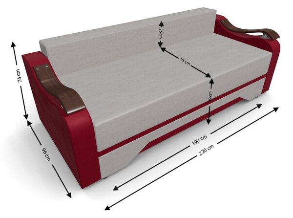 Canapea Extensibila Sally Mini, Crem/Rosu