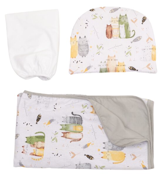 Set lenjerie landou si carucior bebe Kidizi Wiskers – paturica 90x75 cm, cearceaf cu elastic si pernuta, bumbac 100% Oeko-Tex