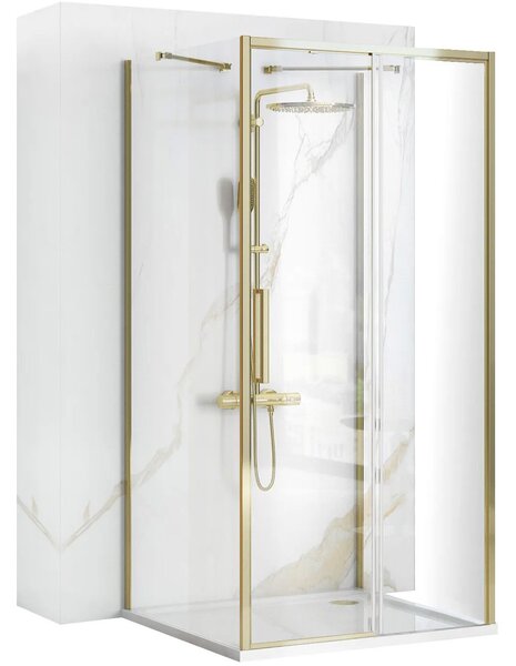 Rea Rapid Slide, cabină de duș cu 3 pereți 100 (uşă) x 100 (perete) x 100 (perete) x 195 cm, sticlă transparentă de 6 mm, profil auriu lucios, KPL-09…