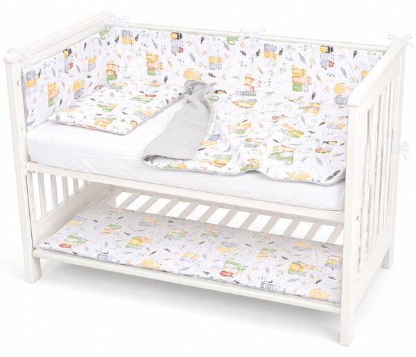 Lenjerie patut bebe co-sleeper lipit de patul parintilor 120x60 cm Kidizi Wiskers, include aparatori matlasate pe toate lateralele, perna cu husa detasabila, paturica si cearceaf cu elastic