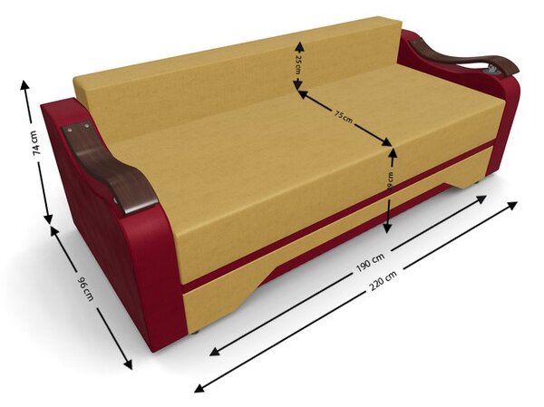Canapea Extensibila Sally Mini, Mustar/Rosu