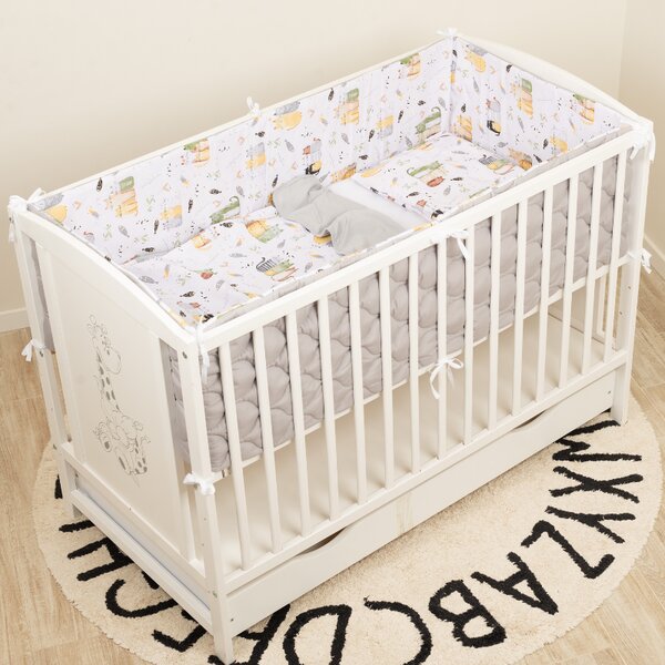 Lenjerie patut bebe co-sleeper lipit de patul parintilor 120x60 cm Kidizi Wiskers, include aparatori matlasate pe toate lateralele, perna cu husa detasabila, paturica si cearceaf cu elastic