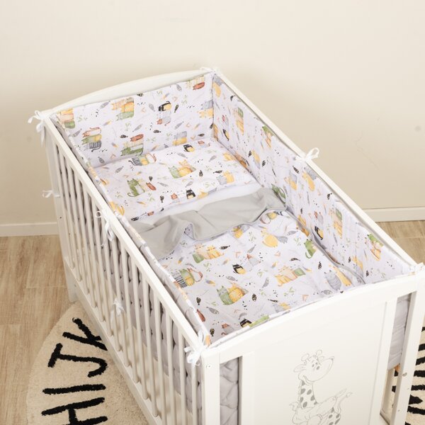 Lenjerie patut bebe co-sleeper lipit de patul parintilor 120x60 cm Kidizi Wiskers, include aparatori matlasate pe toate lateralele, perna cu husa detasabila, paturica si cearceaf cu elastic