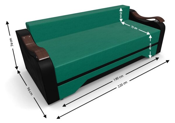Canapea Extensibila Sally Mini, Verde/Negru