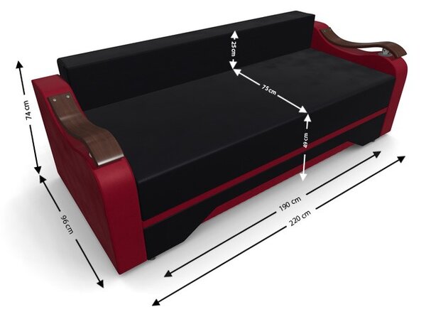 Canapea Extensibila Sally Mini, Negru/Rosu