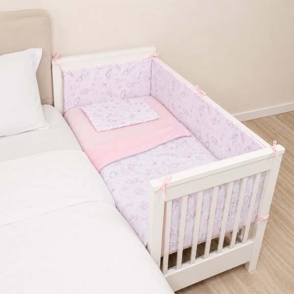 Lenjerie patut bebe co-sleeper lipit de patul parintilor 120x60 cm Kidizi Fairy Clouds, include aparatori matlasate pe toate lateralele, perna cu husa detasabila, paturica si cearceaf cu elastic
