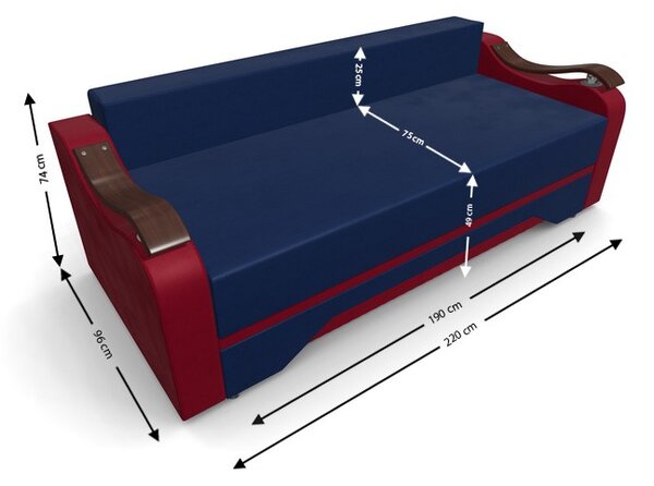 Canapea Extensibila Sally Mini, Albastru/Rosu