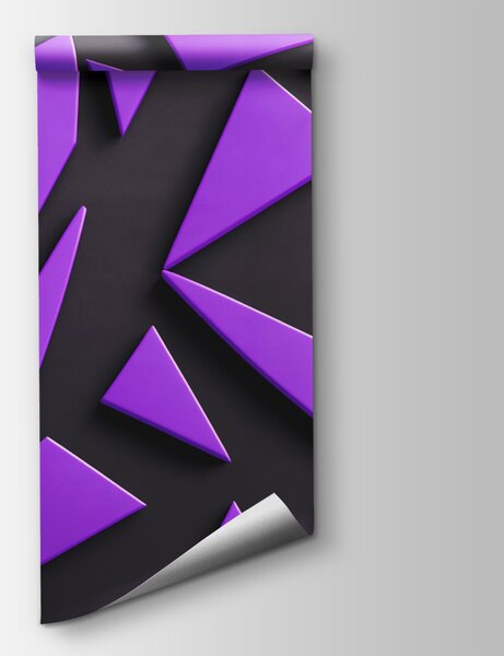 Fototapet Triunghiuri violet pe o suprafață neagră, Fototapet geometric 3D, Fototapet populare, u94590 - Tapeko.ro