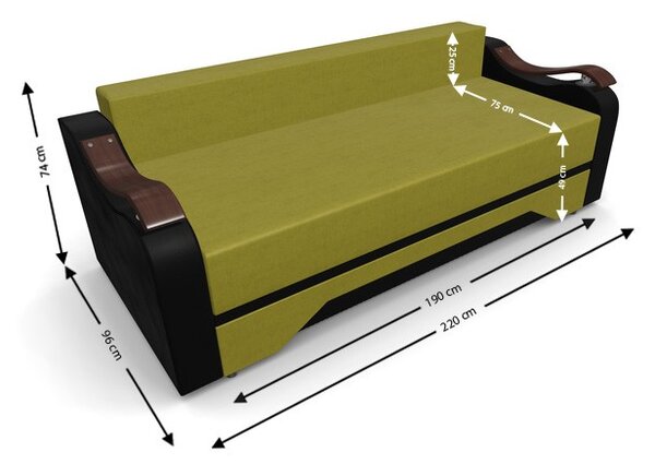 Canapea Extensibila Sally Mini, Verde masliniu/Negru
