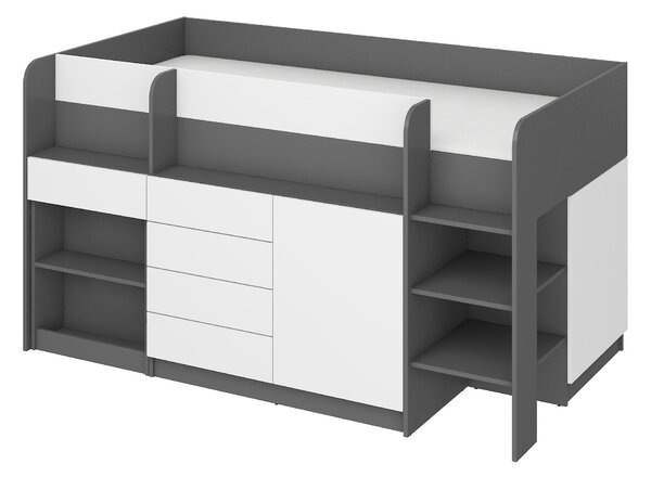Pat înalt Gilroy 116Single, Gri, 90x200, PAL laminat, Somiera pat, 112x204x112cm