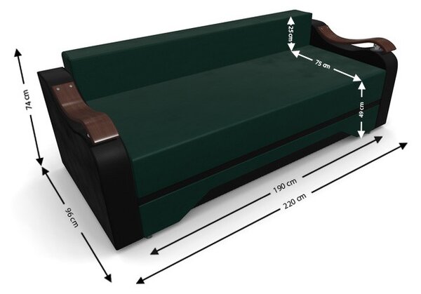 Canapea Extensibila Sally Mini, Verde/Negru