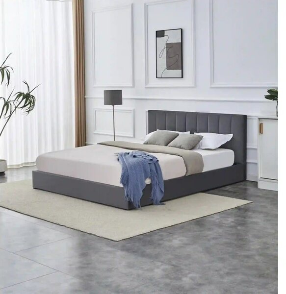 Pat KATARINA 160x200, stofa catifelata gri - Bluvel 14, cu somiera si
