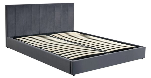 Pat KATARINA 160x200, stofa catifelata gri - Bluvel 14, cu somiera si