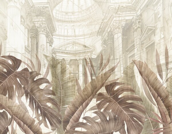Tapet Un desen grandios cu coloane arhitecturale ornamentate din marmură și plante tropicale luxuriante din, Fototapet Natură, w01311v1 : Uwalls.ro