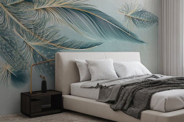Tapet Pene delicate în nuanțe de albastru, Fototapet Penele, w01312 : Uwalls.ro