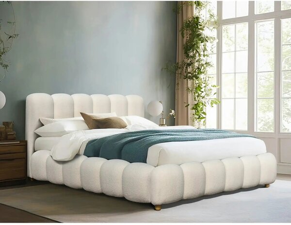 Pat BRISA 160x200, crem, stofa boucle, cu somiera