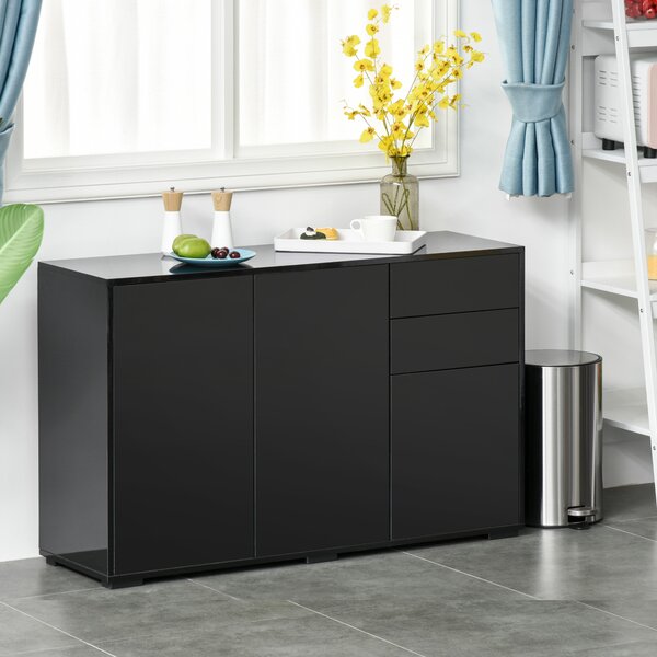 HOMCOM Dulap Versatil Negru, 2 Sertare și 2 Dulapuri cu Deschidere Prin Apăsare, pentru Spații Moderne, 117x36x74cm | Aosom Romania