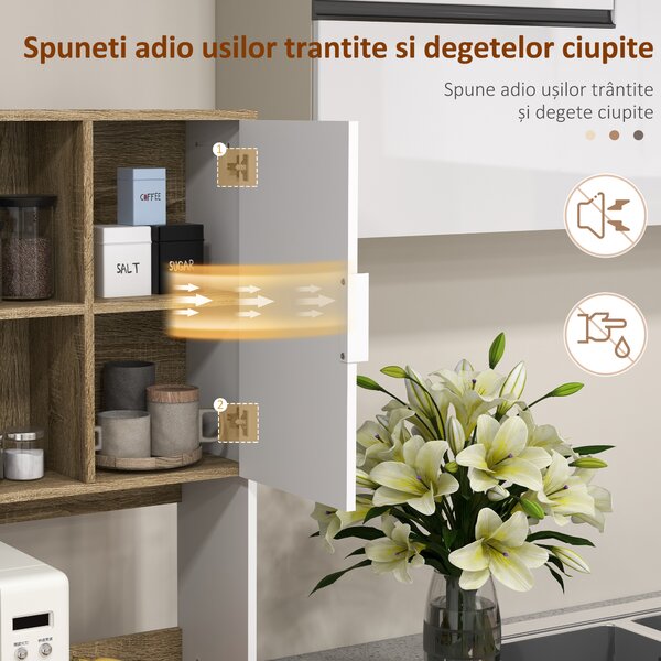 HOMCOM Dulap de Depozitare Inalt de 180cm cu Rafturi de Depozitare, in Stil Modern cu Usi si Sertare pentru Camera de Zi, Alb
