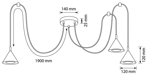 Brilagi - Candelabru suspendat pe cablu CONE TRIPLE SPIDER 3xGX53/15W/230V auriu